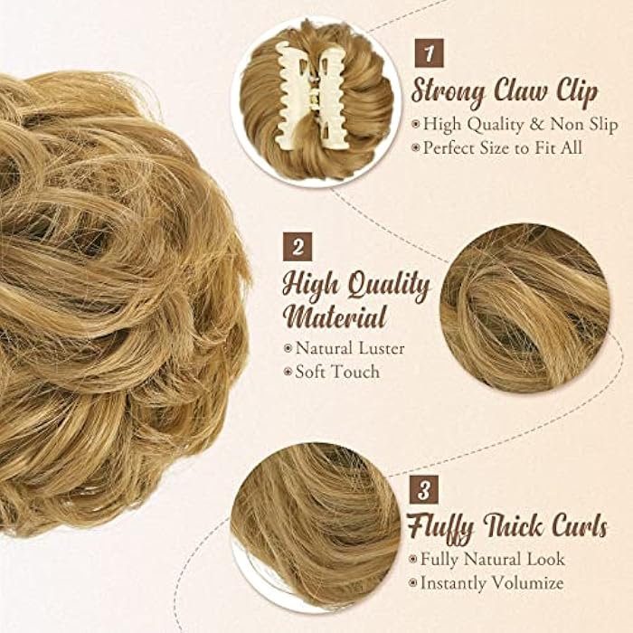 BARSDAR Claw Clip Messy Bun Hairpiece, Clip in Hair Scrunchies Curly Synthetic Hair Bun Extensions for Women Ponytail Updo Hair Donut Chignon - Image 3